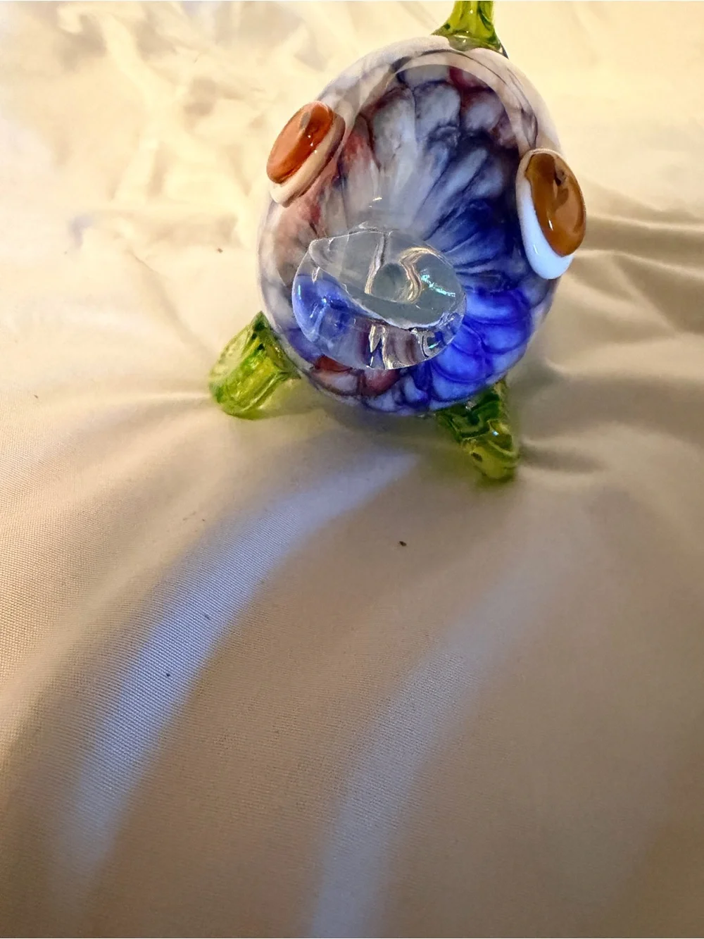 Handblown Art Glass Fish Figurine 9” Blue Green Yellow Coastal Ocean Decor